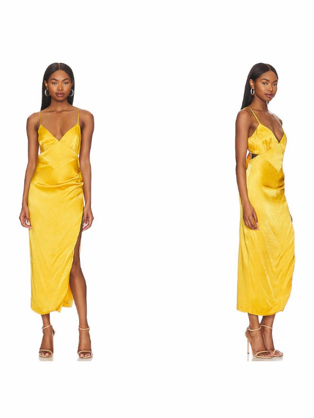 Bardot Yellow Satin Slip Midi Dress